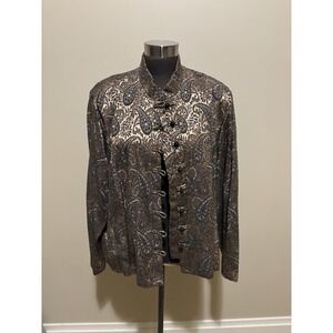 VTG 80s Women MSK Embroidered Dinner Dress Jacket Metallic Gold Paisley Size 22W